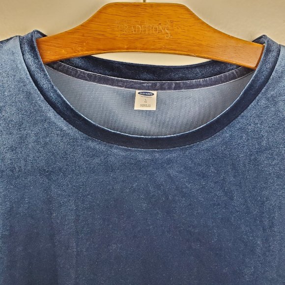 Old Navy Women's Blue Velour Top Short Sleeve Round Neck L Large Spring Basic - Picture 2 of 7